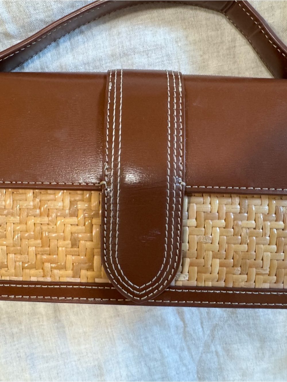 J. McLaughlin Brown Leather and Natural Woven Shoulder Bag